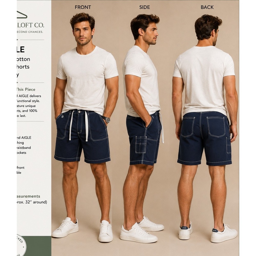 AIGLE Mens Utility Shorts 36 Navy 100% Cotton Contrast Stitch French Outdoor - Picture 1 of 8